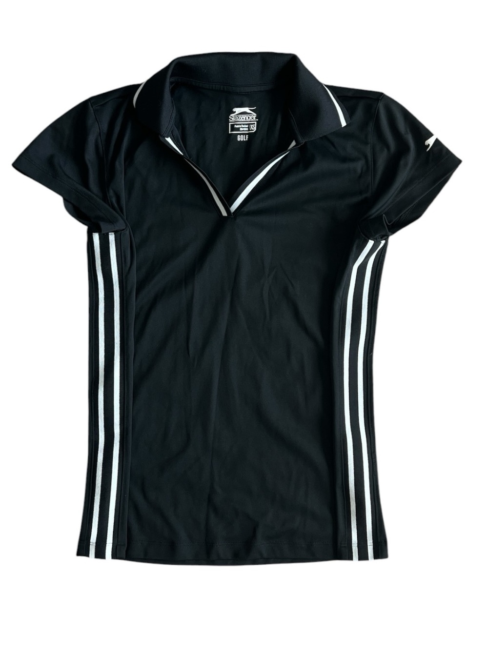 Slazenger Women’s Black Polo Golf Top with White Side Stripes Size XS